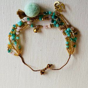 Bali Boho Inner Peace Charm Pom Tassel Bracelet